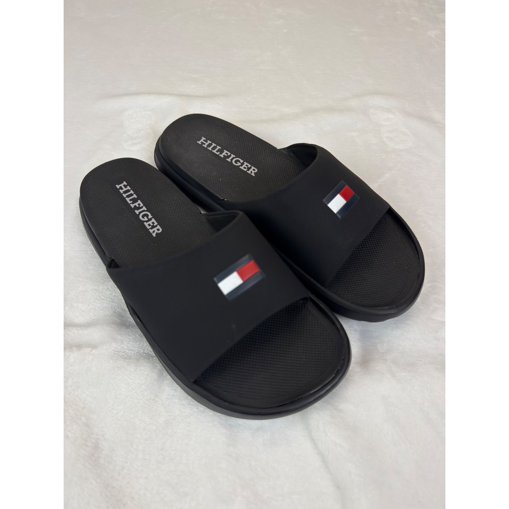 Tommy Hilfiger Mens Marmo-M Black Slide Sandals Flag Logo Cushion Size 8 M NWOB